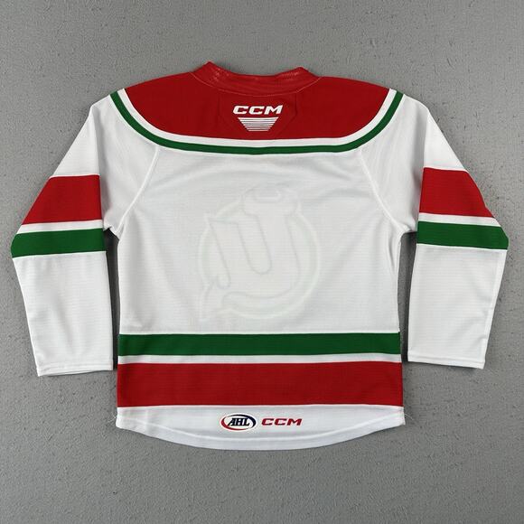 Utica Devils Jersey Youth Small White Red Stitch Logo AHL CCM - Picture 13 of 16